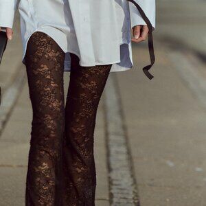 ZARA black lace sheer flares leggings pants tights Small